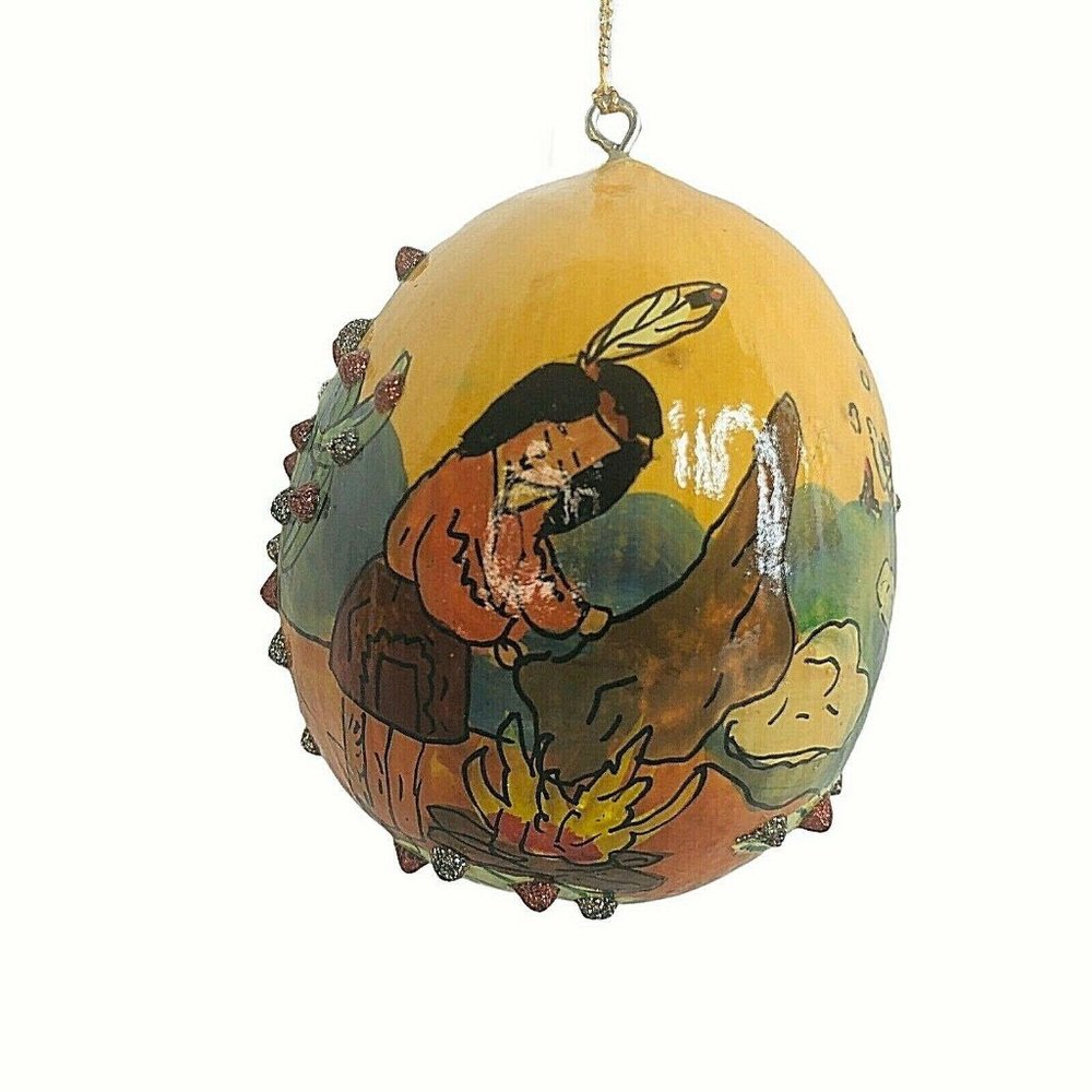 1995 Smoke Signal Painted Gourd Christmas Ornament - Picture 1 of 12